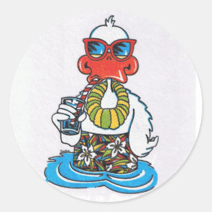 Beach Bum Duck Ronde Sticker