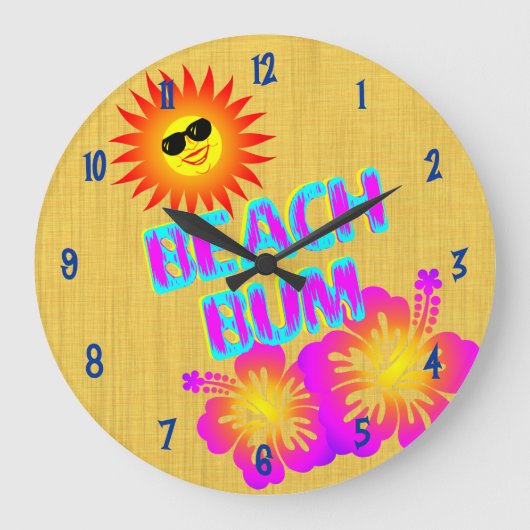 Beach Bum Hibiscus flower Clock Blue Numbers Grote Klok (Voorkant)