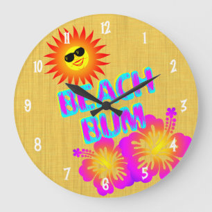 Beach Bum Hibiscus flower Clock White Numbers Grote Klok