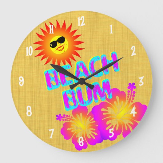 Beach Bum Hibiscus flower Clock White Numbers Grote Klok (Voorkant)