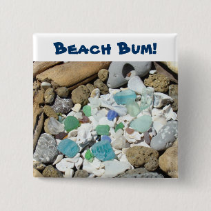 Beach Bum! knoppen Blauw Zee Glass Driftwood Fossi Vierkante Button 5,1 Cm