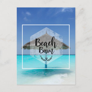Beach Bum met Thatched Beach Umbrella Briefkaart