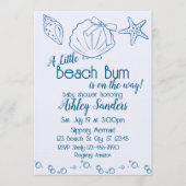 Beach Bum on the Way, Blue Seashells Baby Shower Kaart (Voorkant)