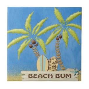 Beach Bum, palmbomen en surfplanken Tegeltje