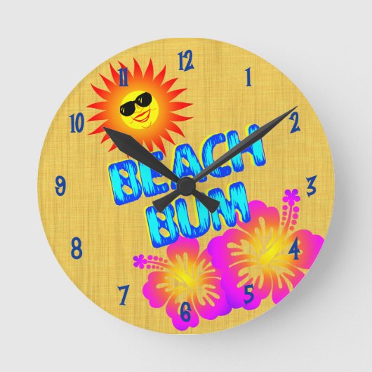 Beach Bum Sun en Hibiscus Clock Blue Numbers Ronde Klok (Voorkant)