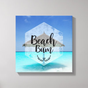 Beach Bum Typography - Umbrella on Tropical Beach Canvas Afdruk