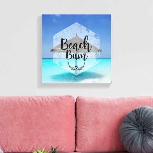 Beach Bum Typography - Umbrella on Tropical Beach Canvas Afdruk (Insitu (Woonkamer))