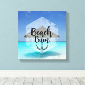 Beach Bum Typography - Umbrella on Tropical Beach Canvas Afdruk (Insitu (Houten vloer))