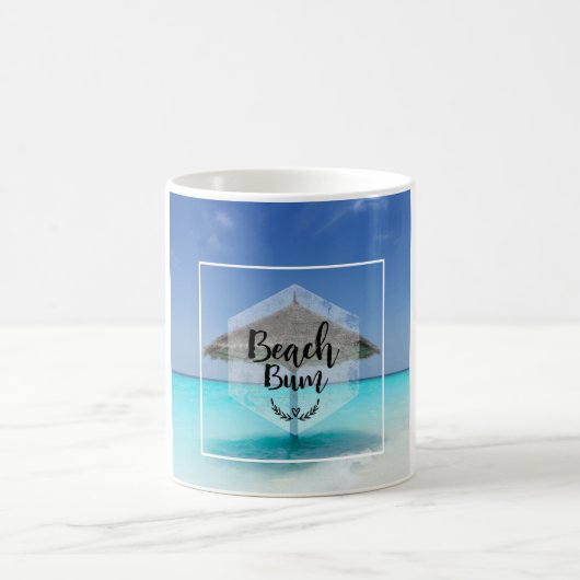 Beach Bum Typography - Umbrella on Tropical Beach Koffiemok (Center)