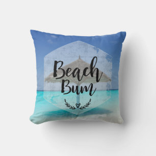 Beach Bum Typography - Umbrella on Tropical Beach Kussen