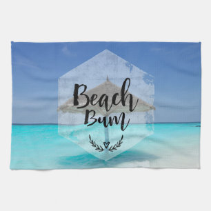 Beach Bum Typography - Umbrella on Tropical Beach Theedoek