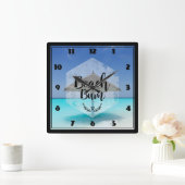 Beach Bum Typography - Umbrella on Tropical Beach Vierkante Klok (Huis)