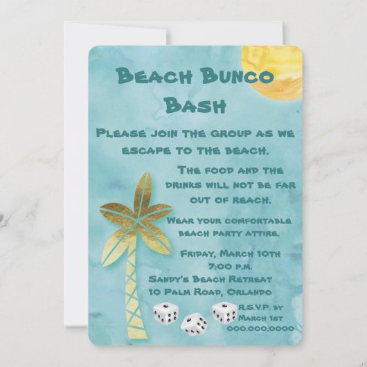 Beach Bunco Bash Kaart (Achterkant)