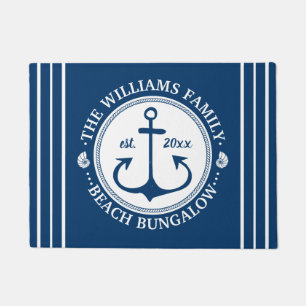 Beach Bungalow   Nautical Navy Anchor Custom Name Deurmat