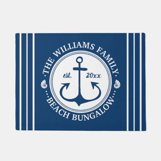 Beach Bungalow | Nautical Navy Anchor Custom Name Deurmat (Voorkant)