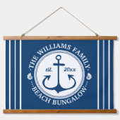 Beach Bungalow | Nautical Navy Anchor Custom Name Hangend Wandkleed (Voorkant)