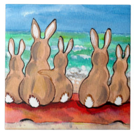 Beach Bunnies Family on Blanket 6" Tile Trivet Tegeltje