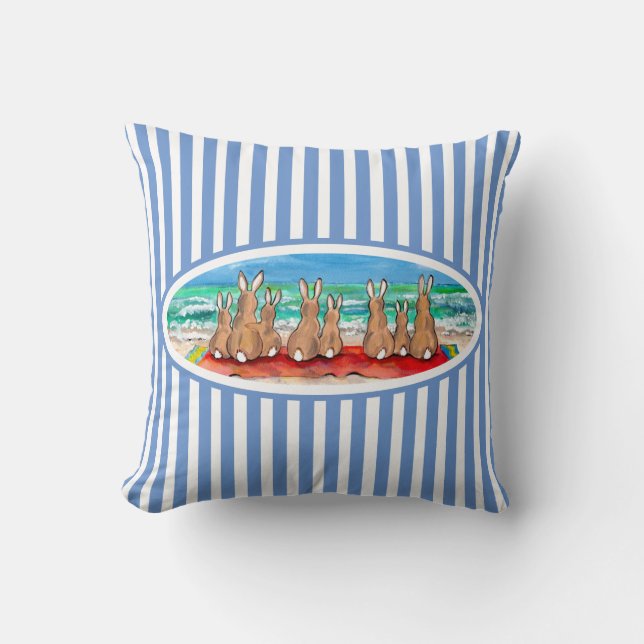 Beach Bunny Rabbit Vacation Blue Stripe Fun & Cute Kussen (Voorkant)