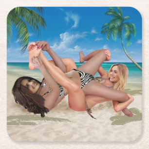 BEACH BUNNY'S TICKLE WRESTLING KARTONNEN ONDERZETTERS