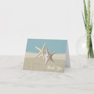 Beach Burlap en Starfish Sky Blue Dank u Bedankkaart