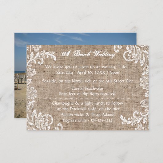 Beach Burlap & Lace - 3x5 Wedding Invitation Kaart (Voorkant / Achterkant)