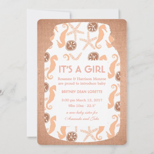 Beach Burlap Mason Jar Baby kondiging Aankondiging (Voorkant)