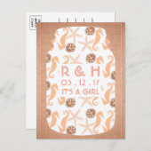 Beach Burlap Mason Jar Baby kondiging Aankondigingskaart (Voorkant / Achterkant)