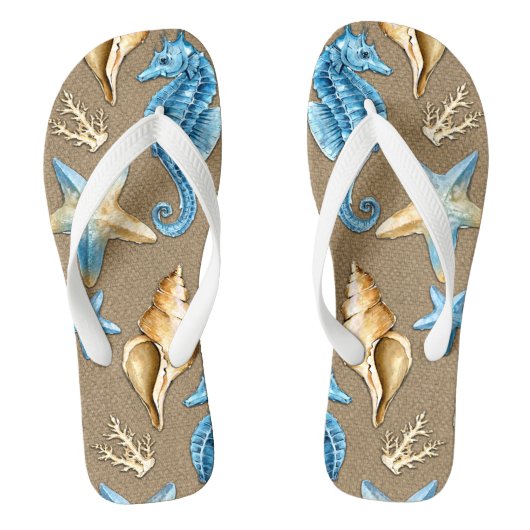 Beach Burlap Seashell Nautische zeesterren + zeepa Teenslippers (Voetbed)