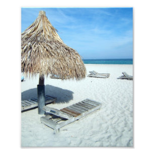 Beach Cabana, White Sand w/Aqua Water Vacking Foto Afdruk