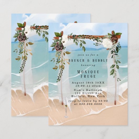 Beach Canopy Floral Tropic Brunch & Bubble Invites Kaart (Voorkant / Achterkant)