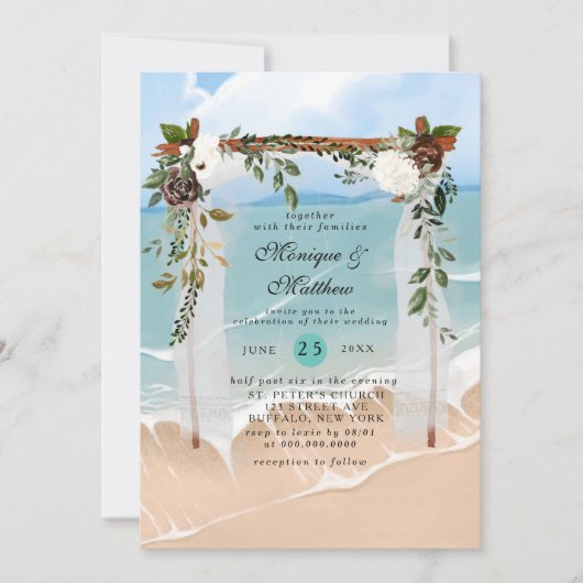 Beach Canopy Floral Tropical Modern Wedding Kaart (Voorkant)