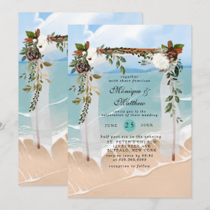 Beach Canopy Floral Tropical Modern Wedding Kaart