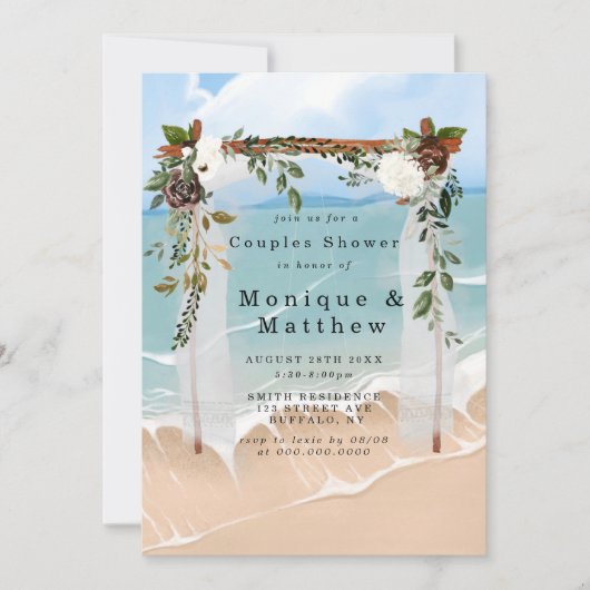 Beach Canopy Marsala Floral Couples Shower Invites (Voorkant)
