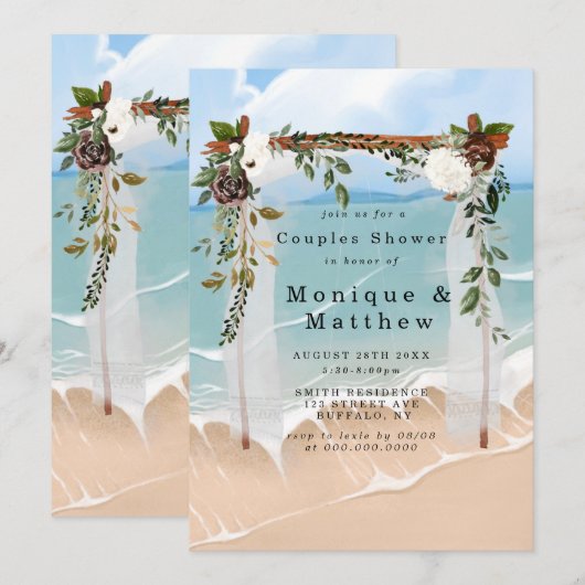 Beach Canopy Marsala Floral Couples Shower Invites (Voorkant / Achterkant)