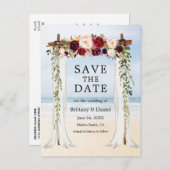 Beach Canopy Waterverf Burgundy Floral Aankondigingskaart (Voorkant / Achterkant)