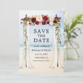 Beach Canopy Waterverf Burgundy Floral Save The Date (Staand voorkant)
