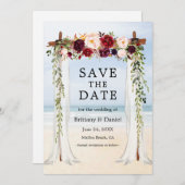 Beach Canopy Waterverf Burgundy Floral Save The Date (Voorkant / Achterkant)
