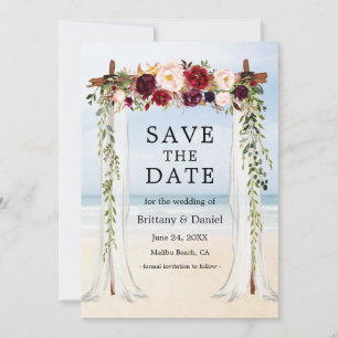 Beach Canopy Waterverf Burgundy Floral Save The Date