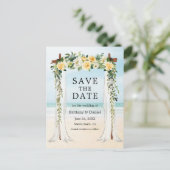 Beach Canopy Waterverf Yellow Floral Aankondigingskaart (Staand voorkant)