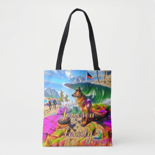 Beach Canvas tas Family Sand German Shepherd Dog (Voorkant)