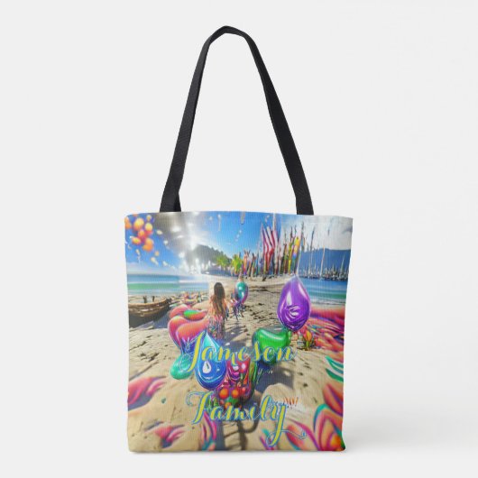 Beach Canvas tas Family Sand Welcome Balloons (Achterkant)
