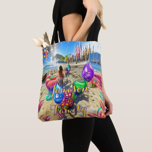 Beach Canvas tas Family Sand Welcome Balloons (Dichtbij)