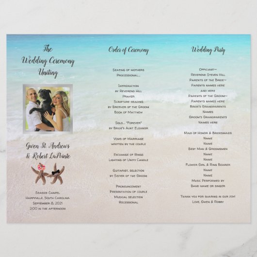 Beach Ceremony Program Photo Template Starfish (Voorkant)