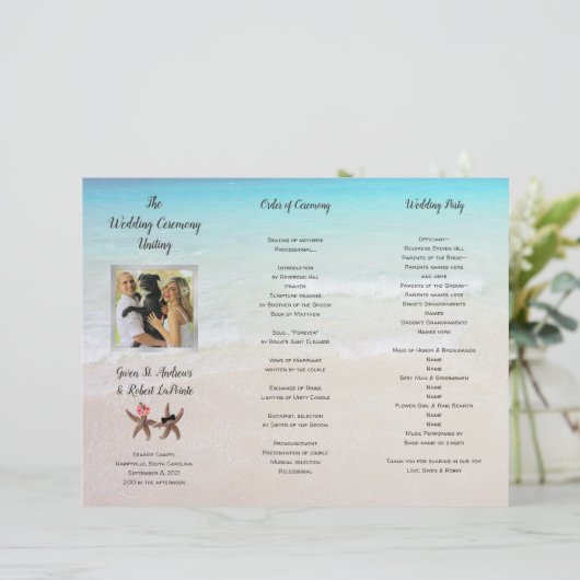 Beach Ceremony Program Photo Template Starfish (Staand voorkant)