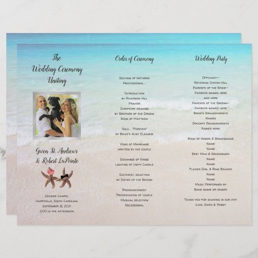 Beach Ceremony Program Photo Template Starfish (Voorkant / Achterkant)