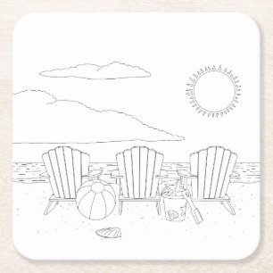 Beach Chairs Adult Coloring Paper Onderzetter