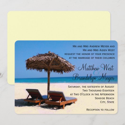 Beach Chairs Destination Wedding Invitation Kaart (Voorkant / Achterkant)