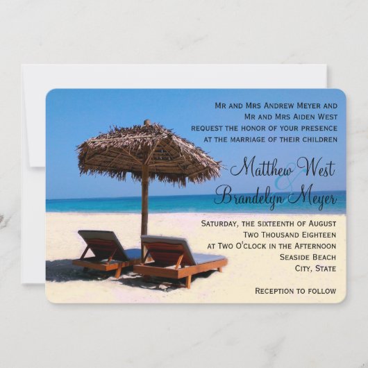 Beach Chairs Destination Wedding Invitation Kaart (Voorkant)