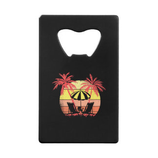 Beach Chairs Parasol Summer Sunset 80s Palm Tree Creditkaart Flessenopener