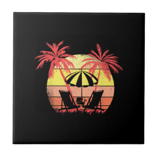 Beach Chairs Parasol Summer Sunset 80s Palm Tree Tegeltje